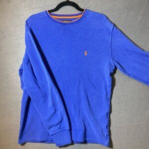 Polo Ralph Lauren Men's Thermal Style Sweatshirt Blue Orange Size Large